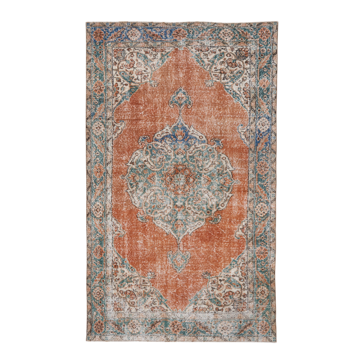 Turkish Isparta area rug in rust and cream, 4'11" x 8'2"
