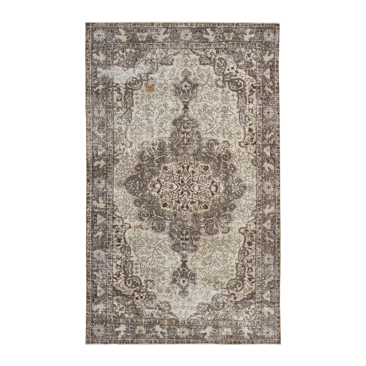 Turkish Isparta area rug in cream and greige, 5'2" x 8'6"