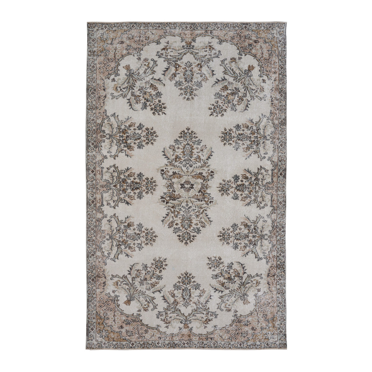 Turkish Isparta area rug in cream and greige, 5'7" x 9'2"