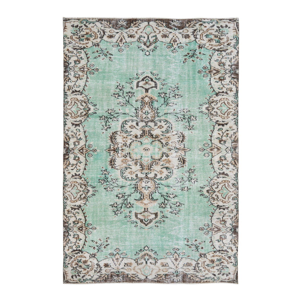 Turkish Isparta area rug in turquoise and cream, 5'10" x 8'8"