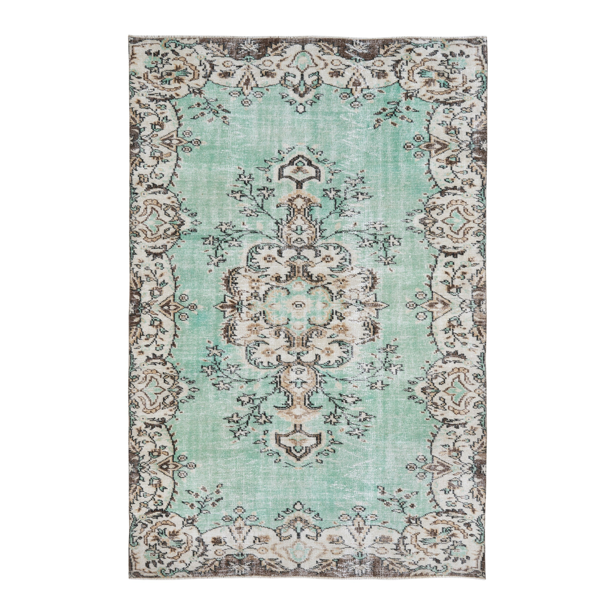 Turkish Isparta area rug in turquoise and cream, 5'10" x 8'8"