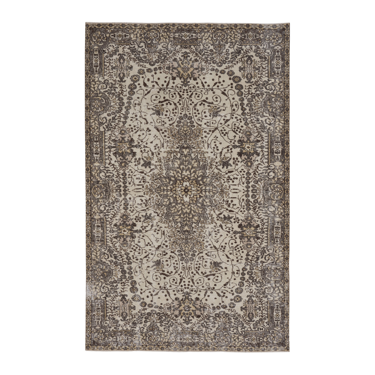 Turkish Isparta area rug in cream and greige, 5'5" x 8'10"