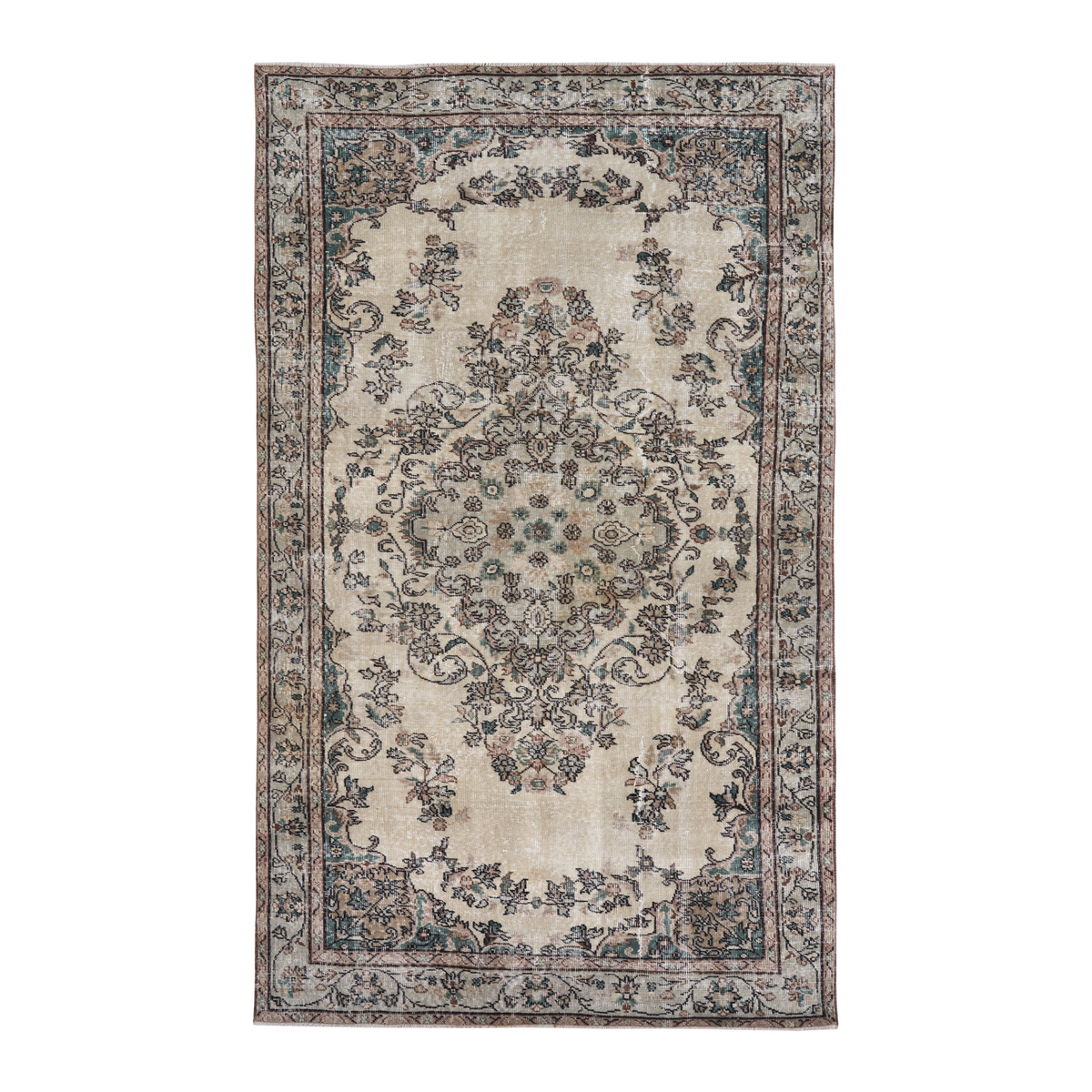 Turkish Isparta area rug in cream and greige, 5'5" x 9'1"