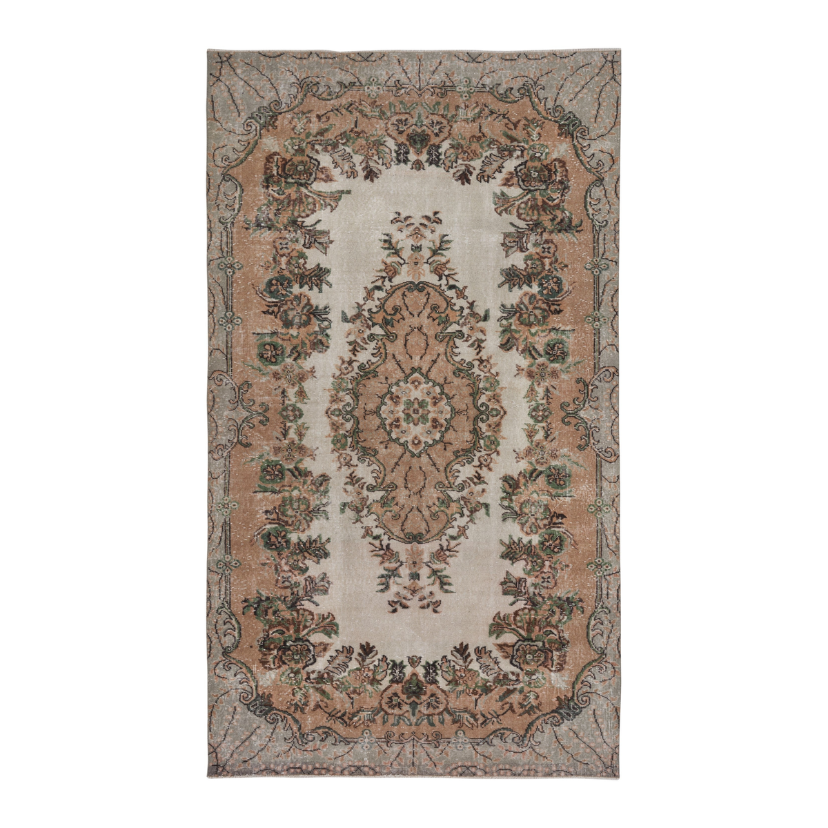 Turkish Isparta area rug in cream and terracotta, 5'6" x 9'7"