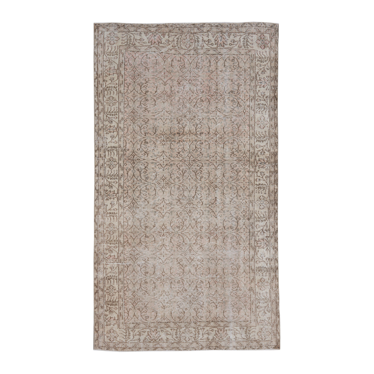 Turkish Isparta area rug in greige and faded red, 5'1" x 9'1"