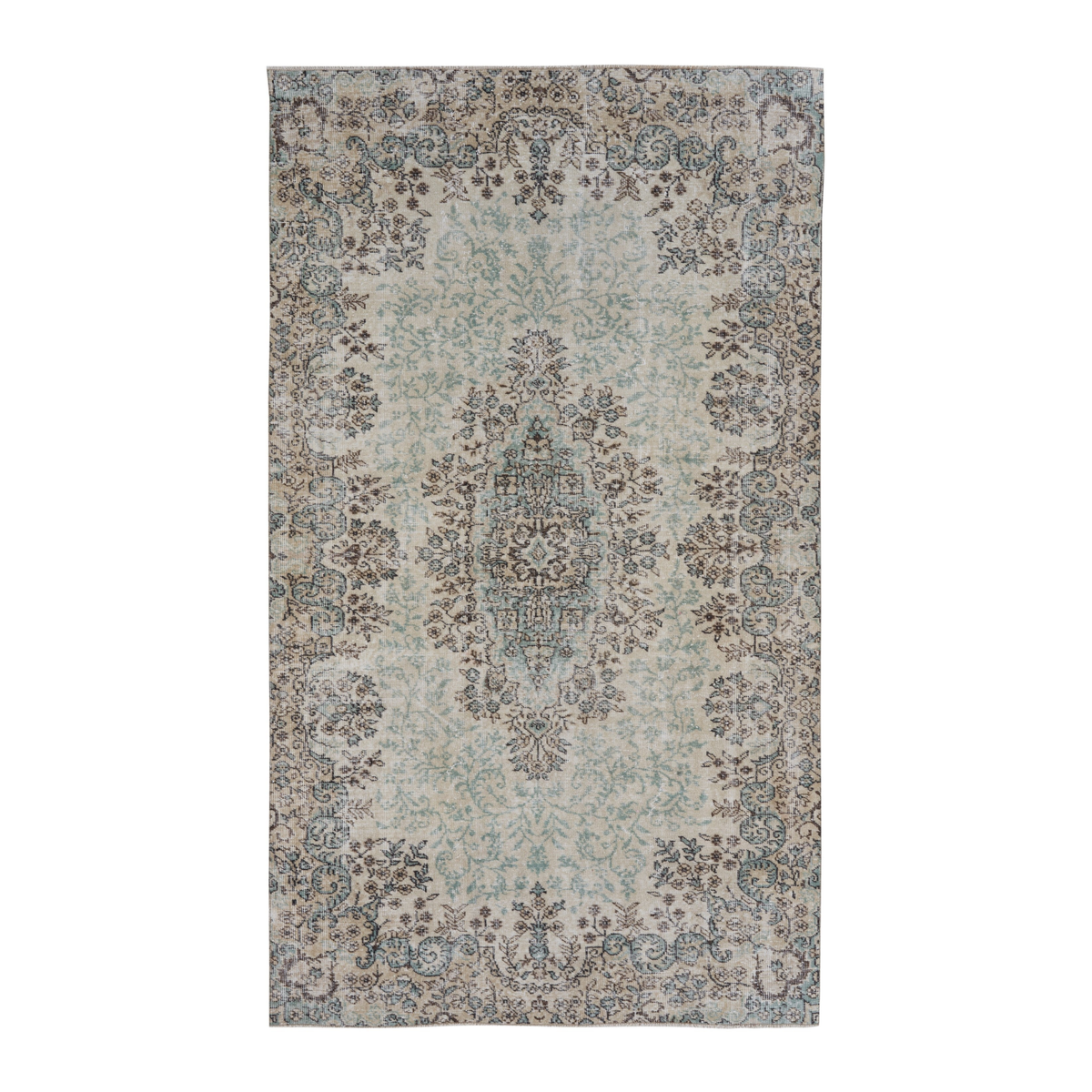 Turkish Isparta area rug in celadon and smoke, 5'5" x 9'5"