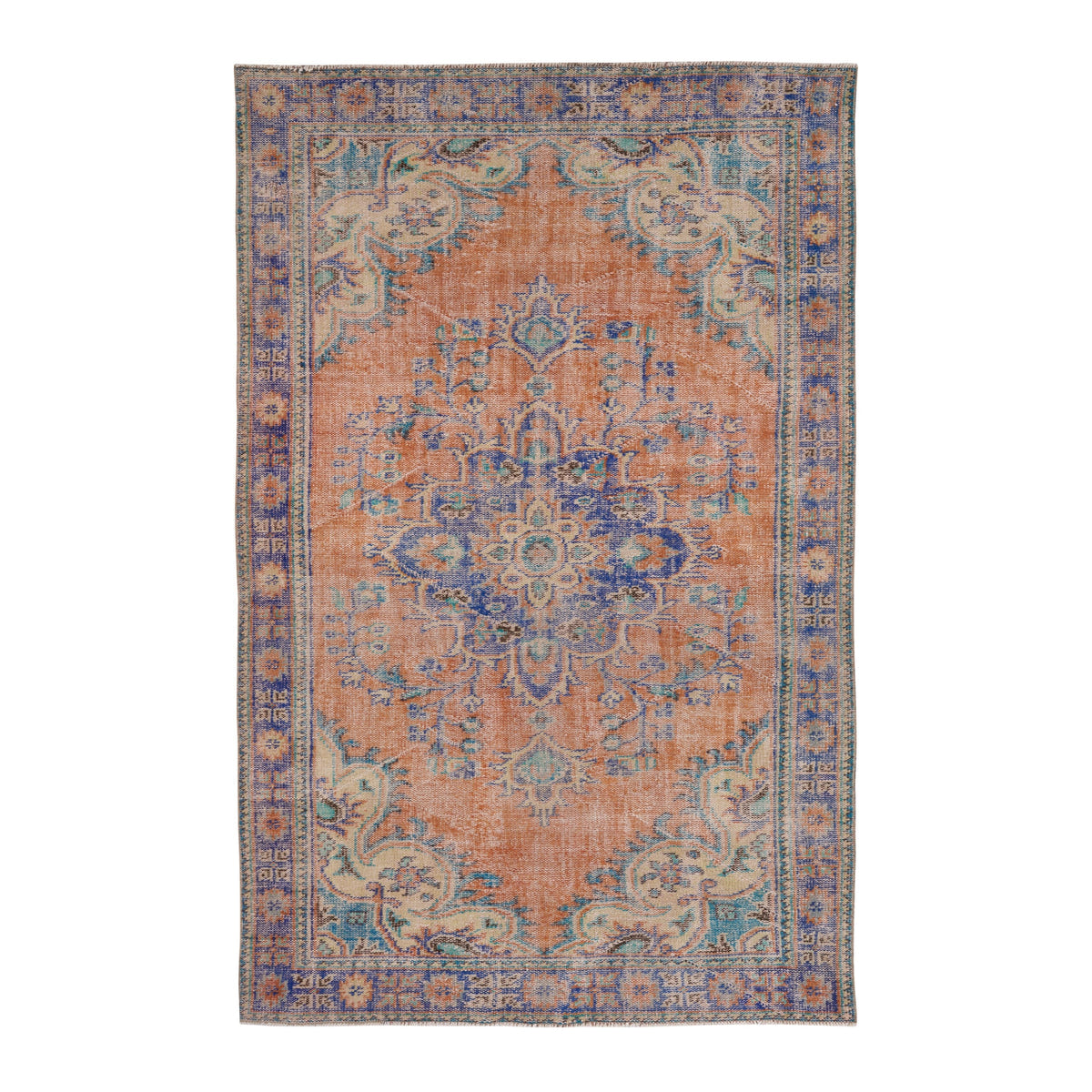 Turkish Manisa area rug in terracotta and navy, 5'10" x 9'2"