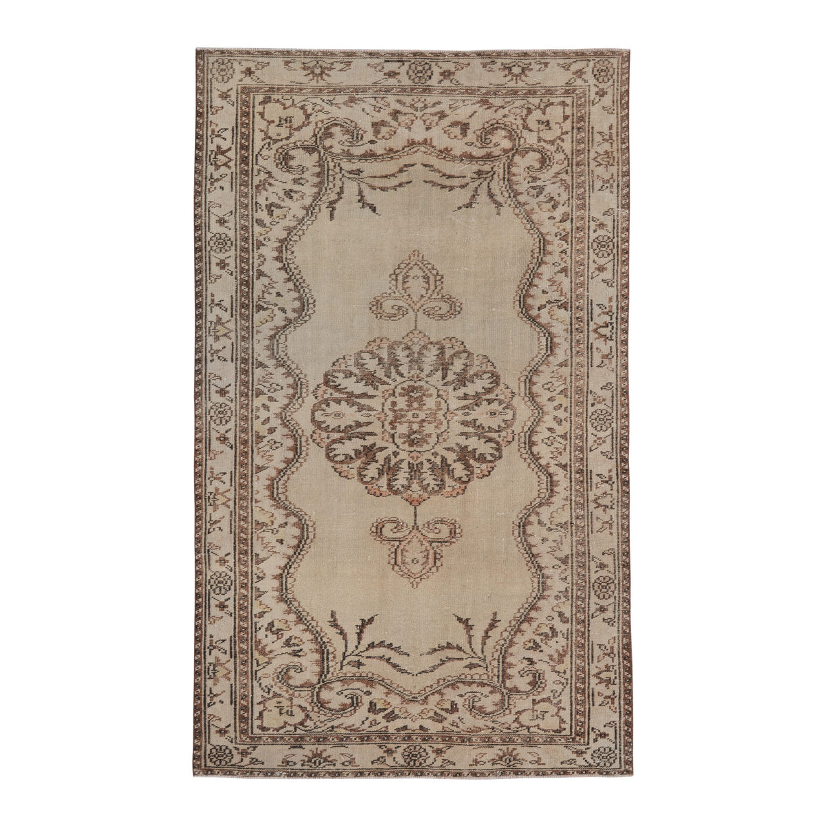 Turkish Manisa area rug in cream and taupe, 5'5" x 9'2"