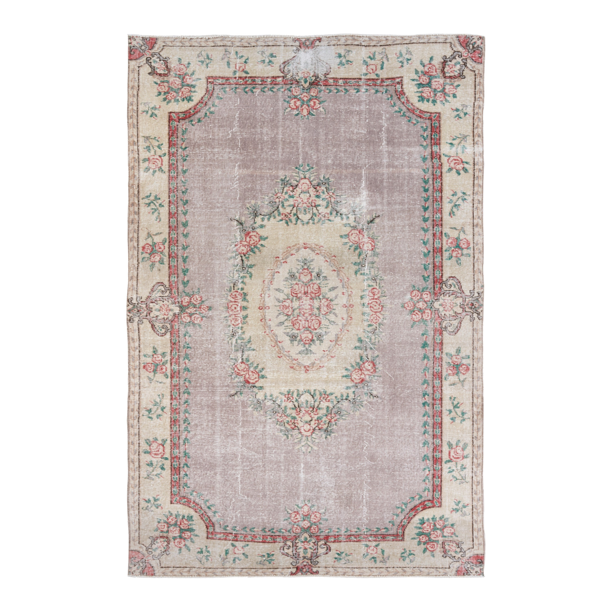 Turkish Isparta area rug in taupe and faded red, 6' x 9'