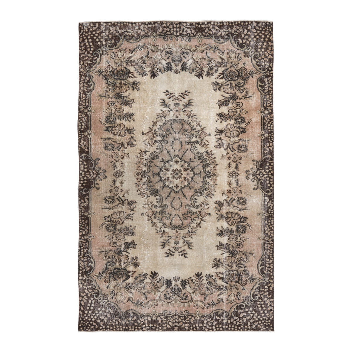 Turkish Isparta area rug in cream and greige, 5'7" x 8'10"