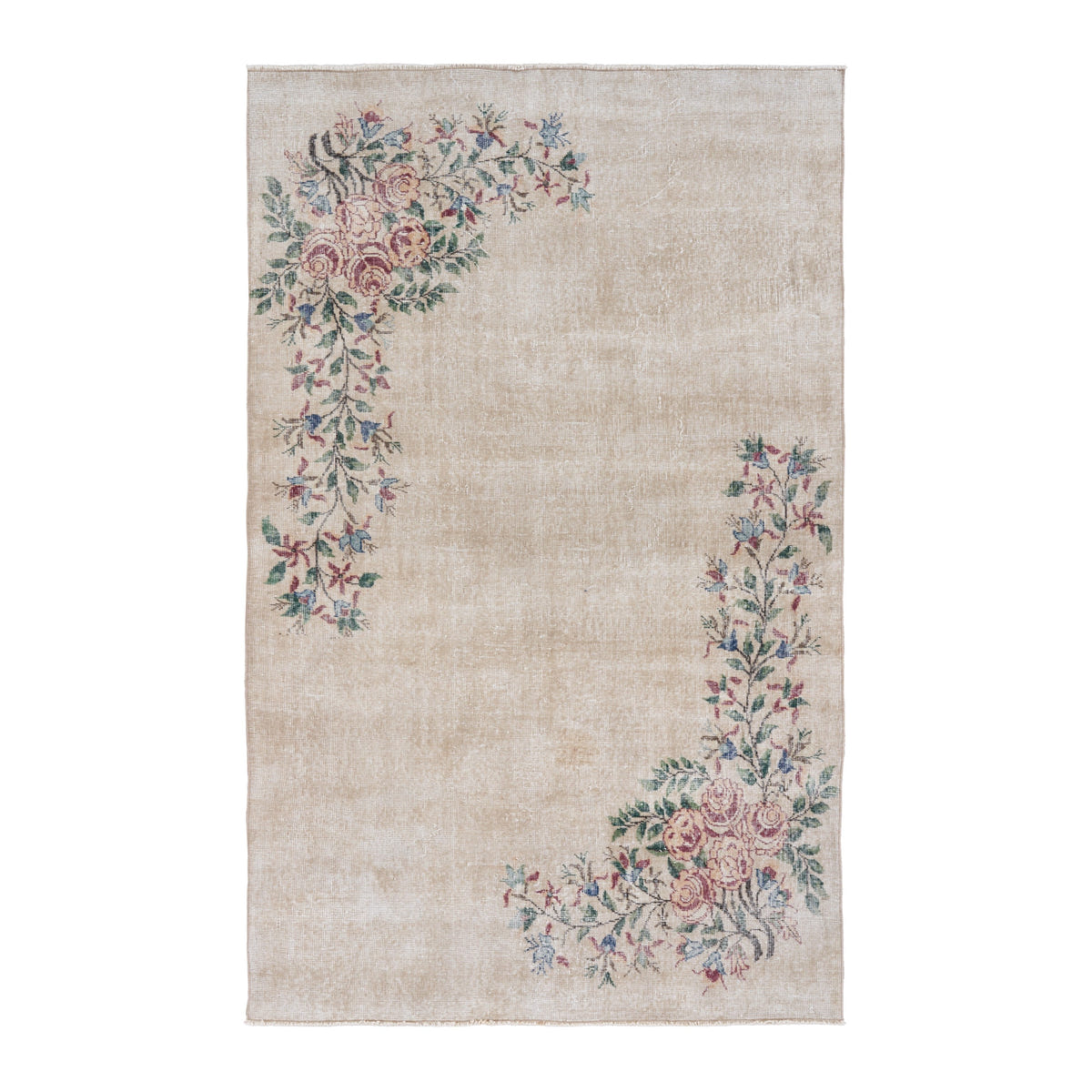Turkish Isparta area rug in cream and muted pink, 5'3" x 8'6"