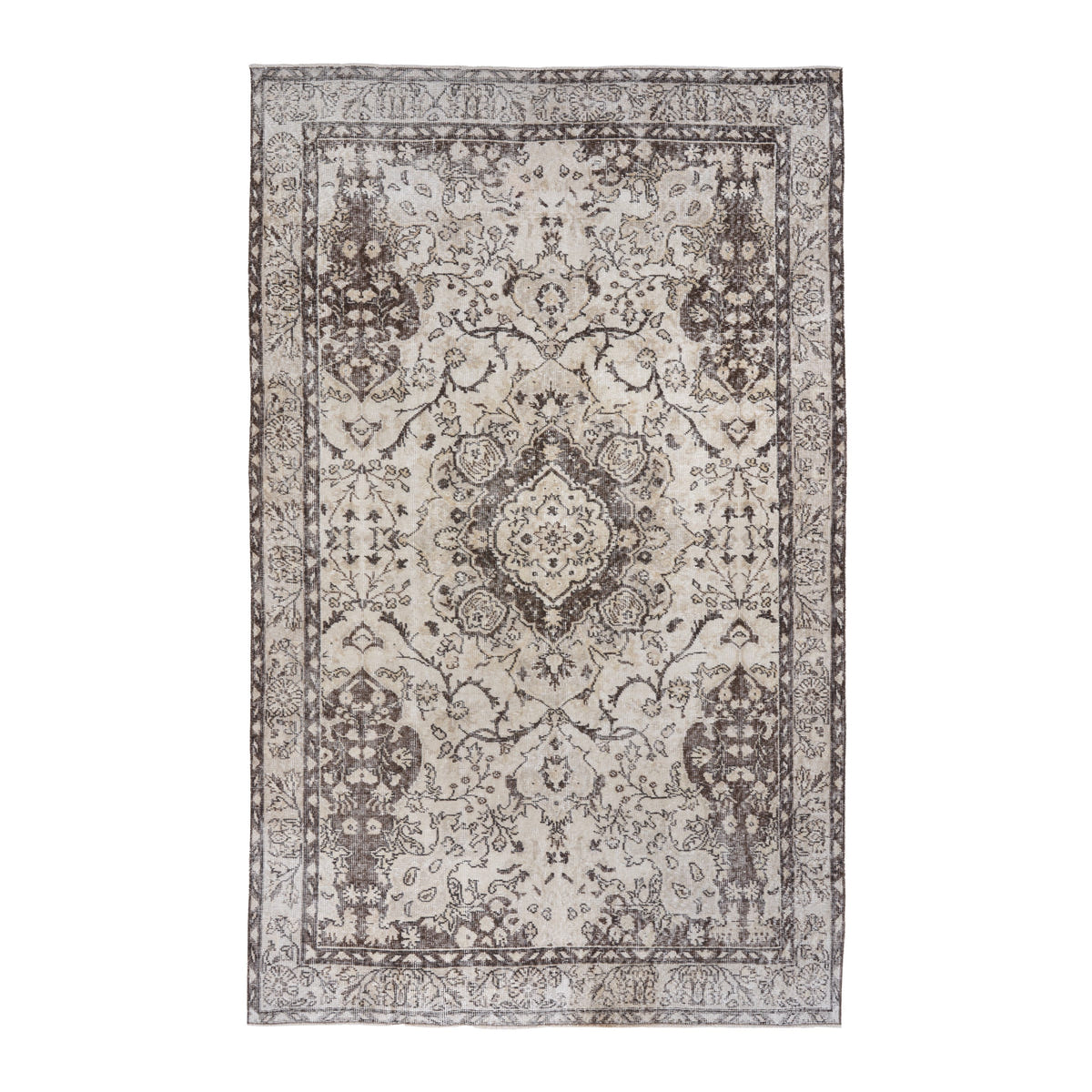 Turkish Isparta area rug in cream and taupe, 5'9" x 9'3"