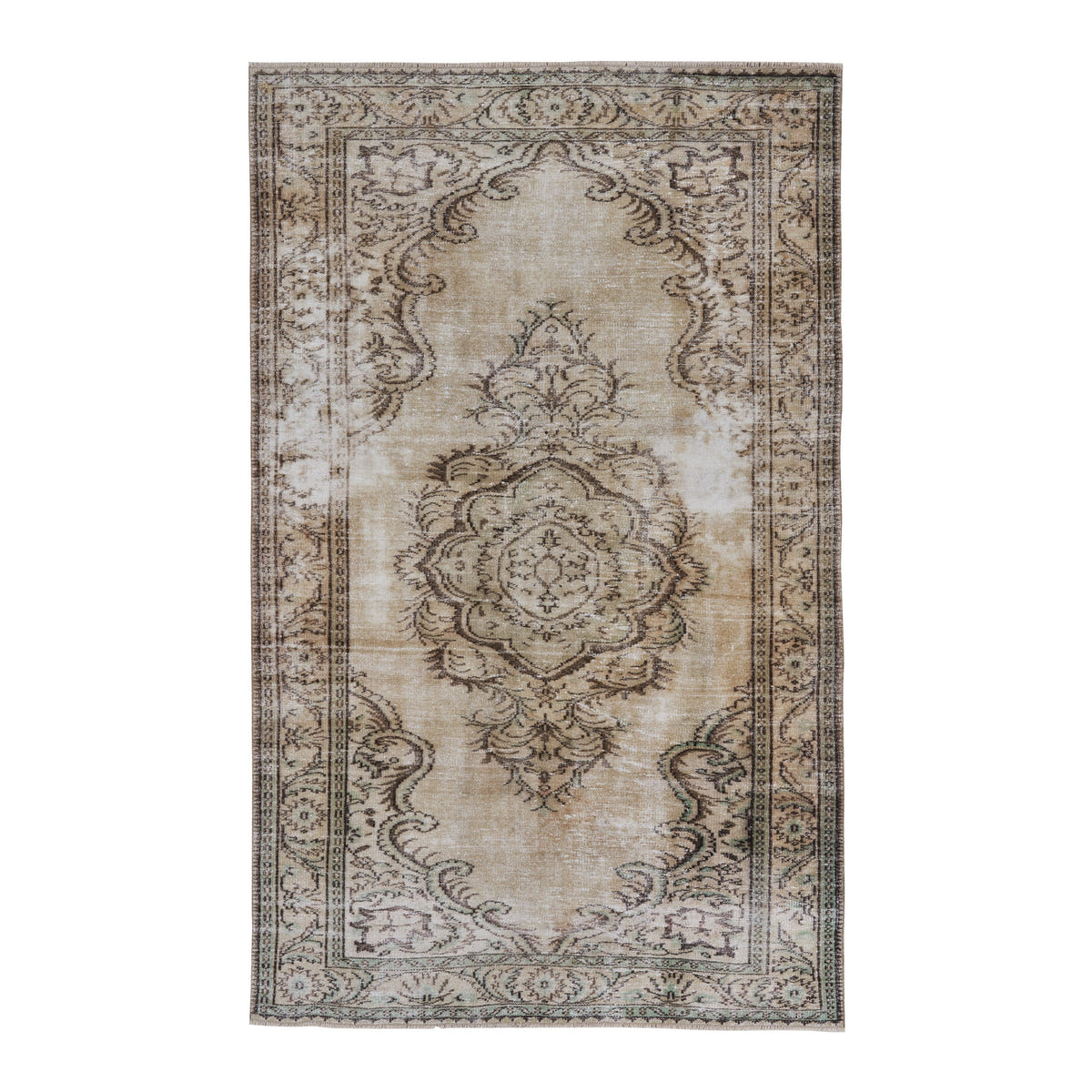 Turkish Manisa area rug in cream and dark brown, 5'7" x 9'1"