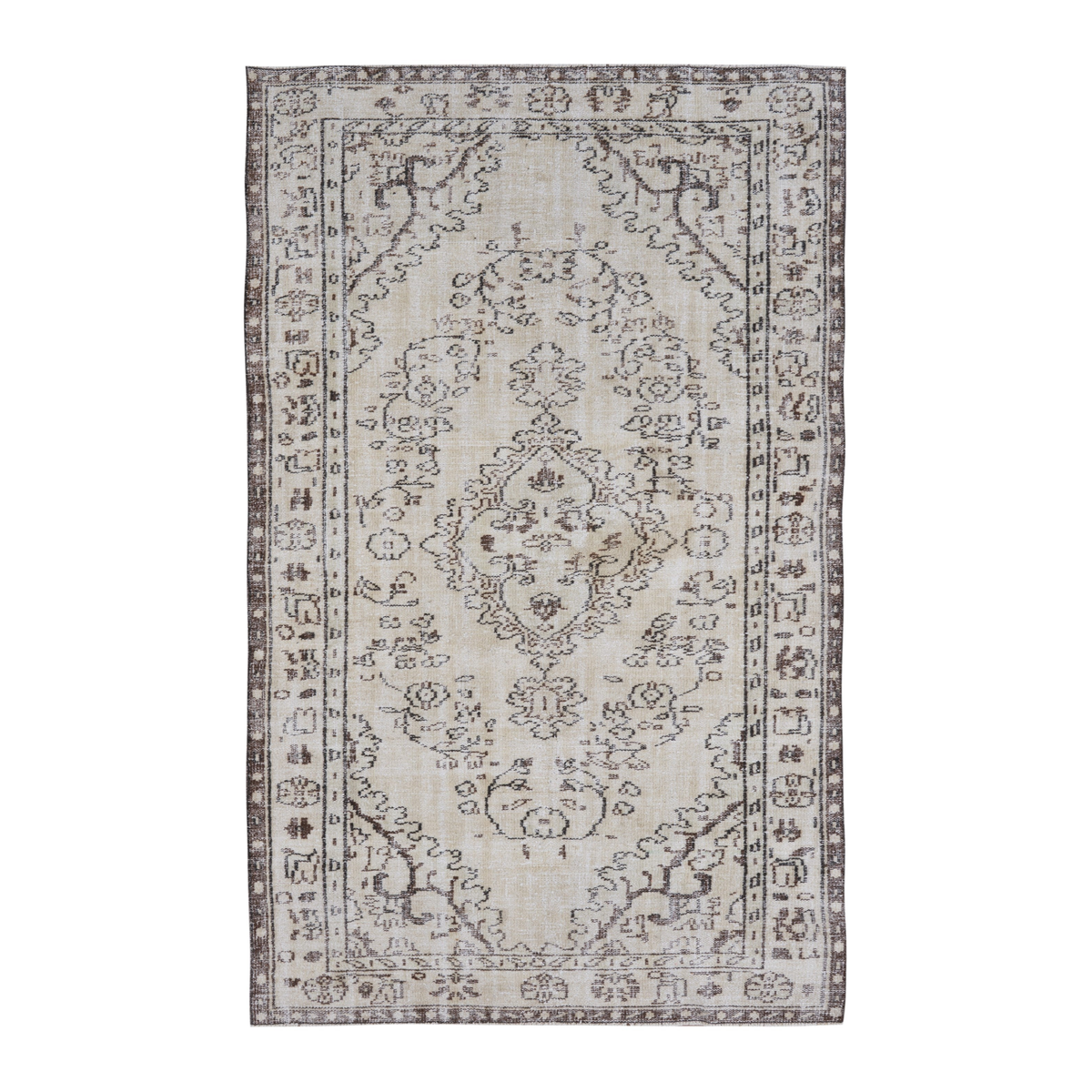 Turkish Manisa area rug in cream and greige, 5'4" x 8'10"