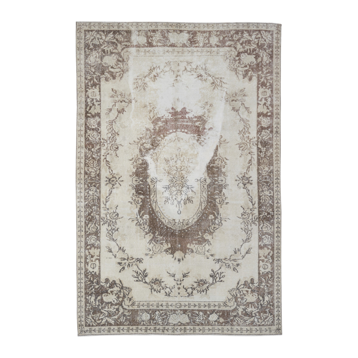 Turkish Isparta area rug in cream and brown, 5'10" x 8'11"