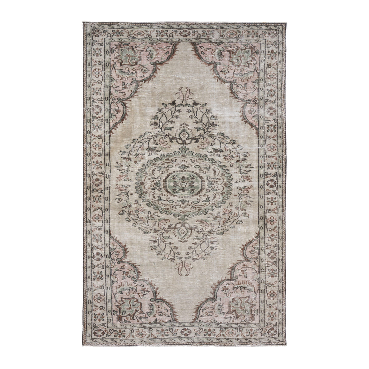 Turkish Manisa area rug in ivory and muted pink, 5'6" x 8'7"