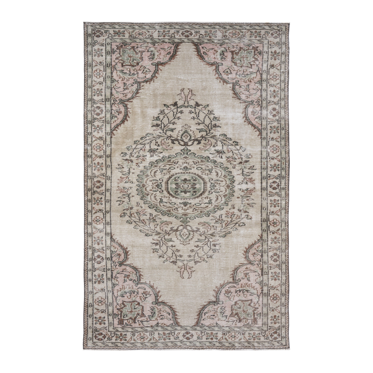 Turkish Manisa area rug in ivory and muted pink, 5'6" x 8'7"