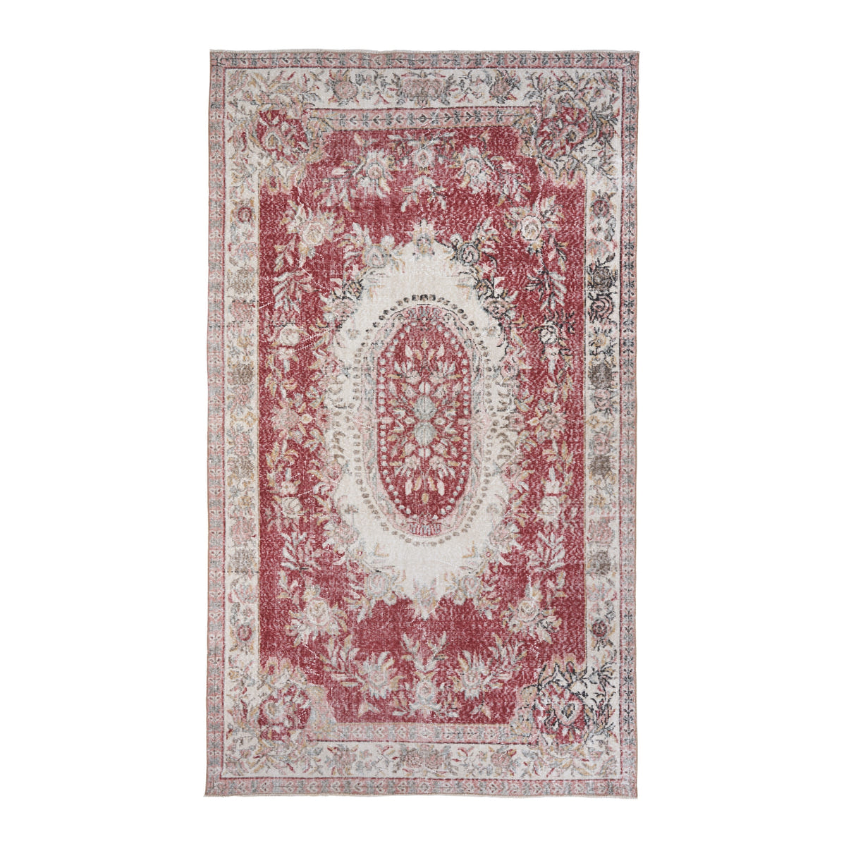 Turkish Isparta area rug in faded red and cream, 5'8" x 9'10"