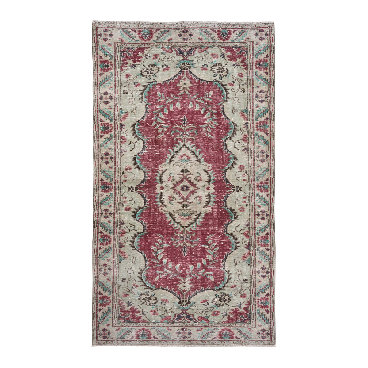 Turkish Manisa area rug in faded red and cream, 5'1" x 8'11"