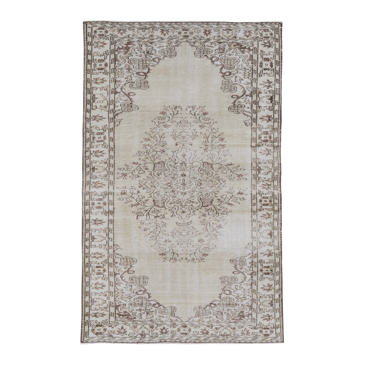 Turkish Manisa area rug in cream and faded red, 5'9" x 8'11"