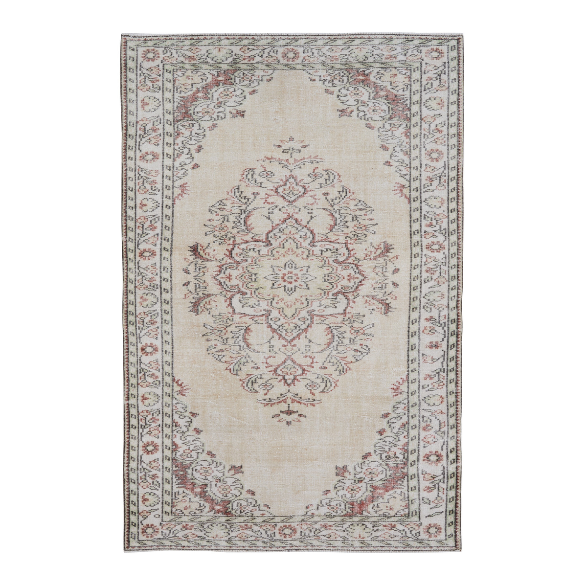 Turkish Manisa area rug in cream and muted pink, 5'9" x 8'8"