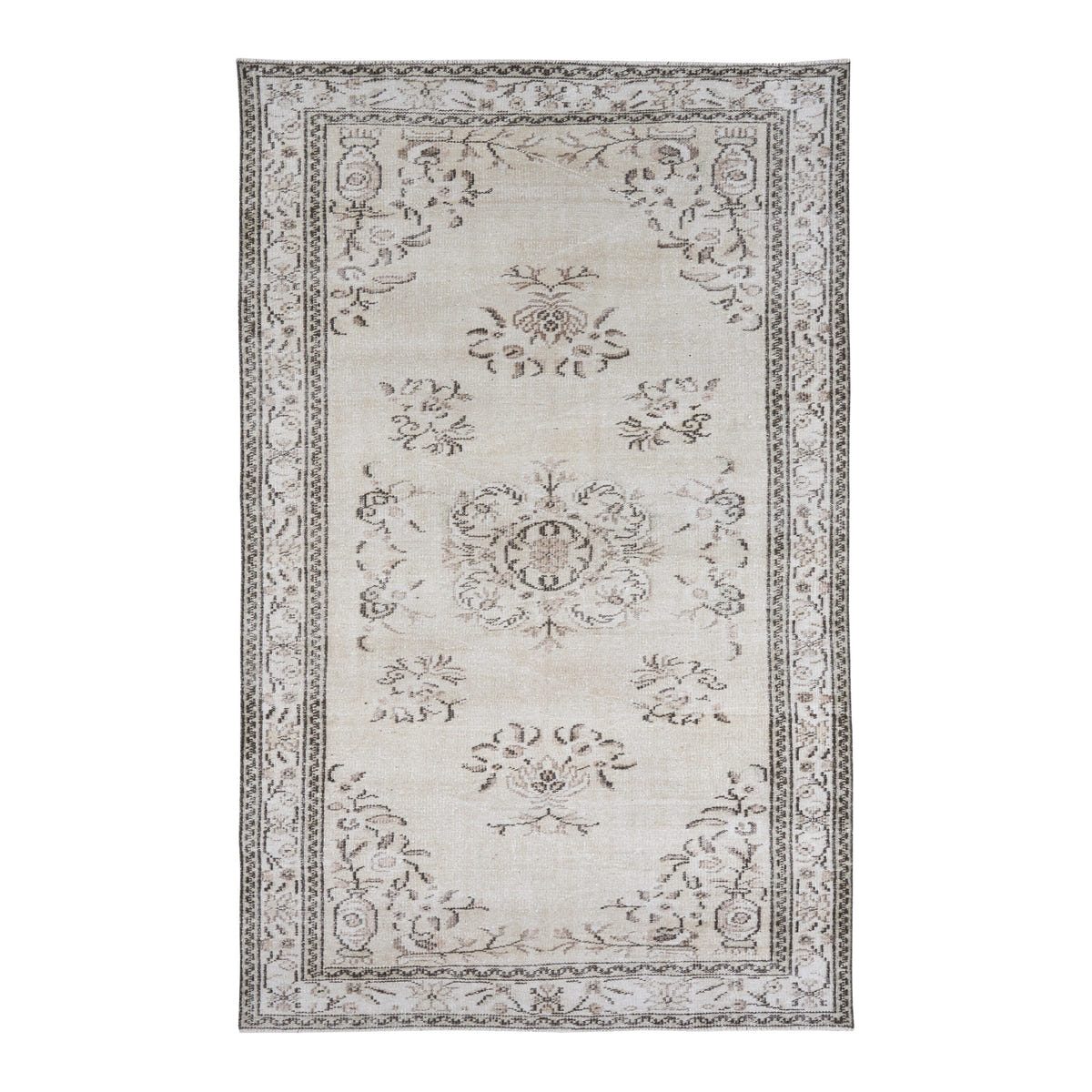 Turkish Manisa area rug in ivory and greige, 5'2" x 8'5"