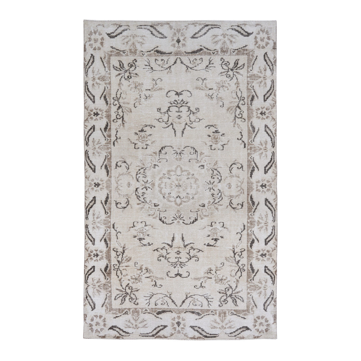Turkish Manisa area rug in cream and taupe, 5'6" x 9'1"