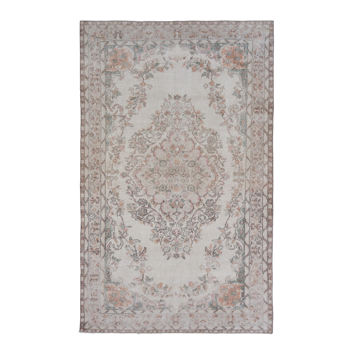 Turkish Isparta area rug in cream and muted pink, 6'4" x 10'4"