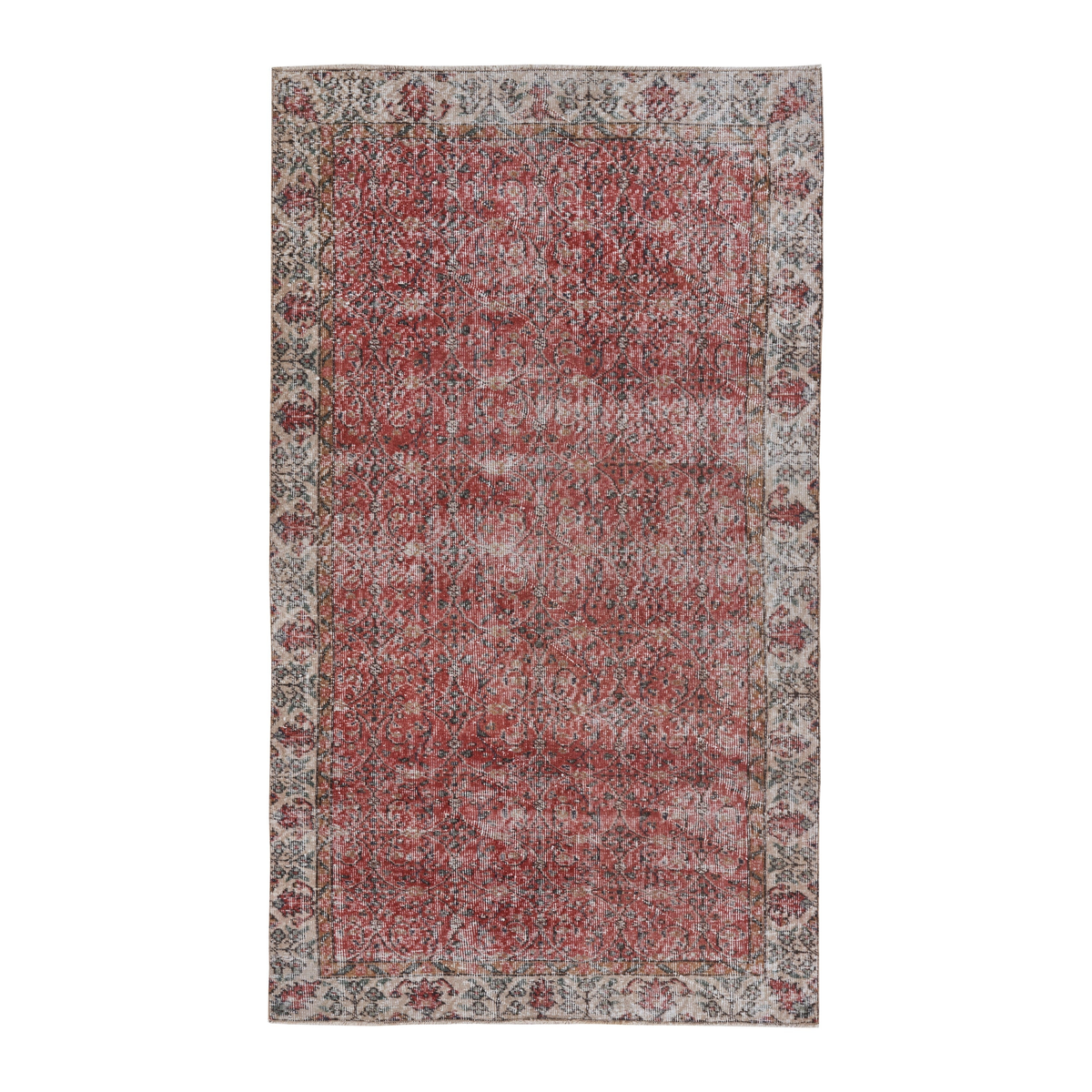Turkish Isparta area rug in faded red and greige, 4'5" x 7'9"