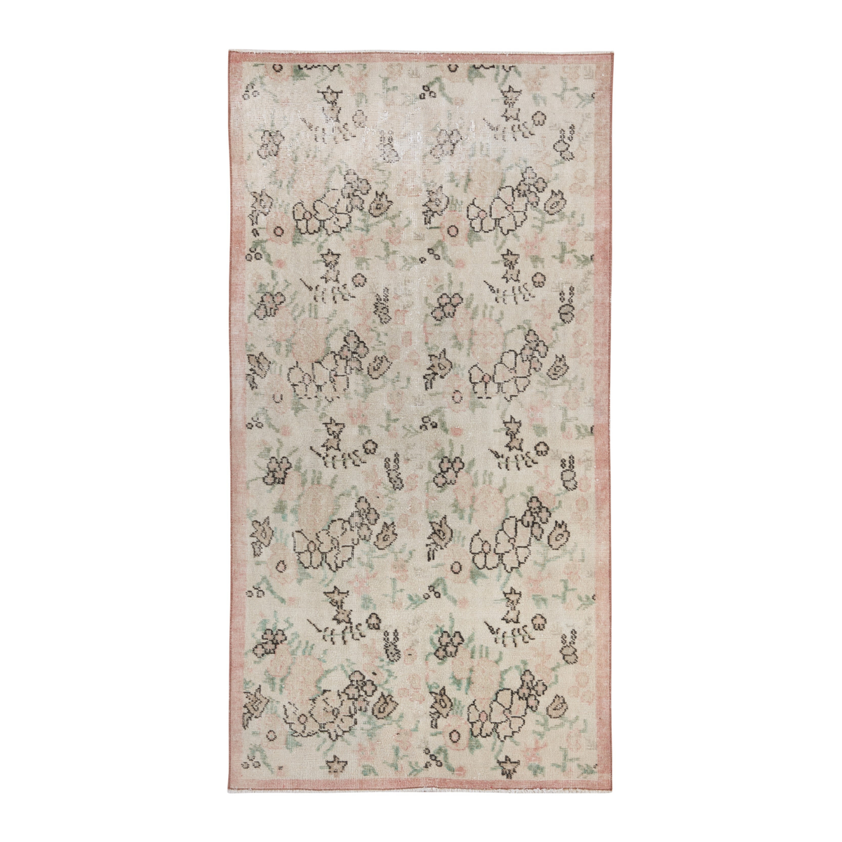 Turkish Isparta accent rug in cream and muted pink, 3'5" x 6'6"