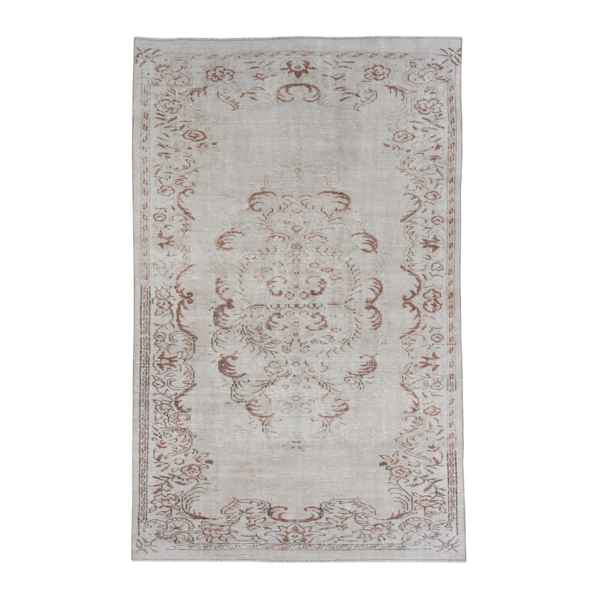 Turkish Manisa area rug in cream and faded red, 5'9" x 9'5"