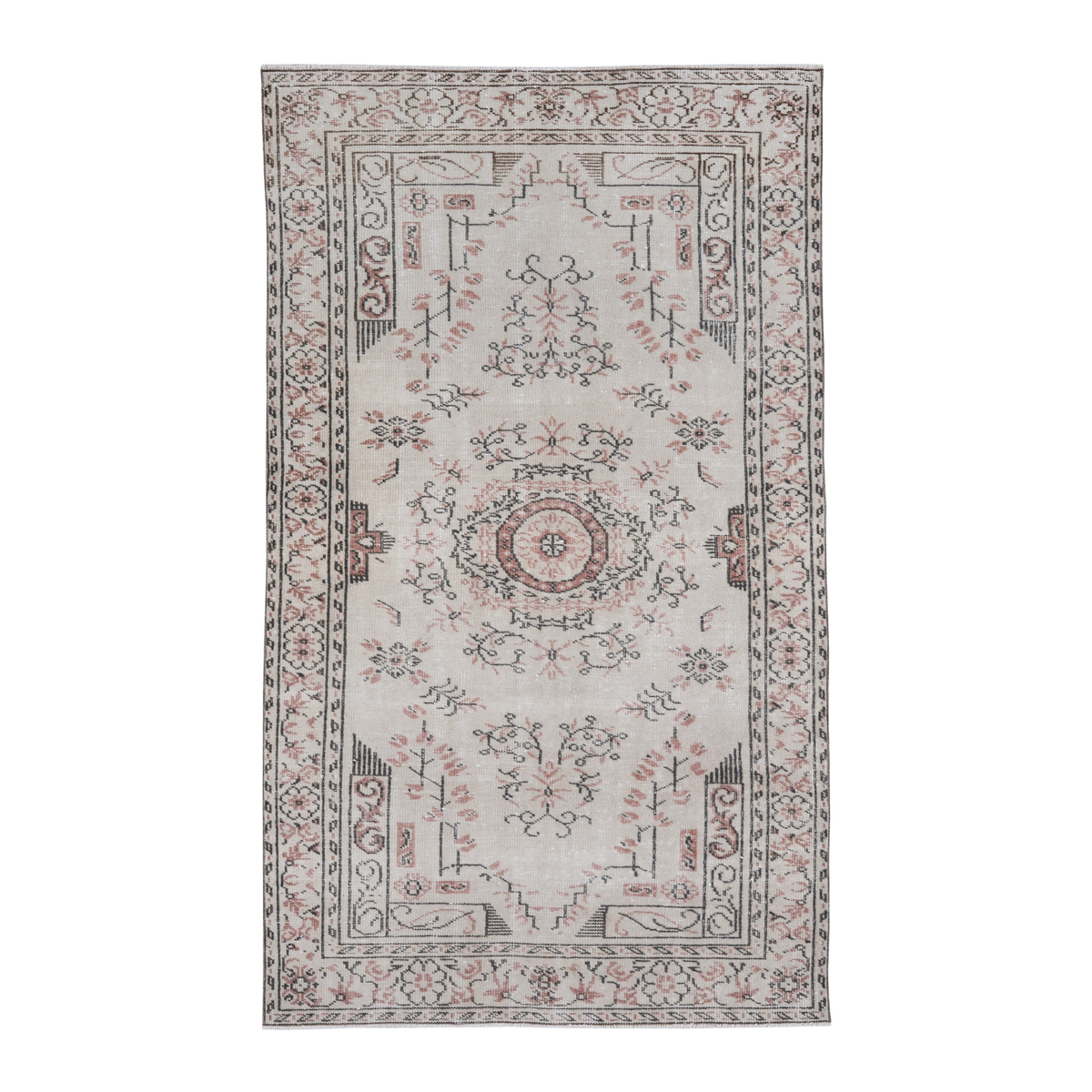 Turkish Manisa area rug in cream and muted pink, 4'8" x 8'2"