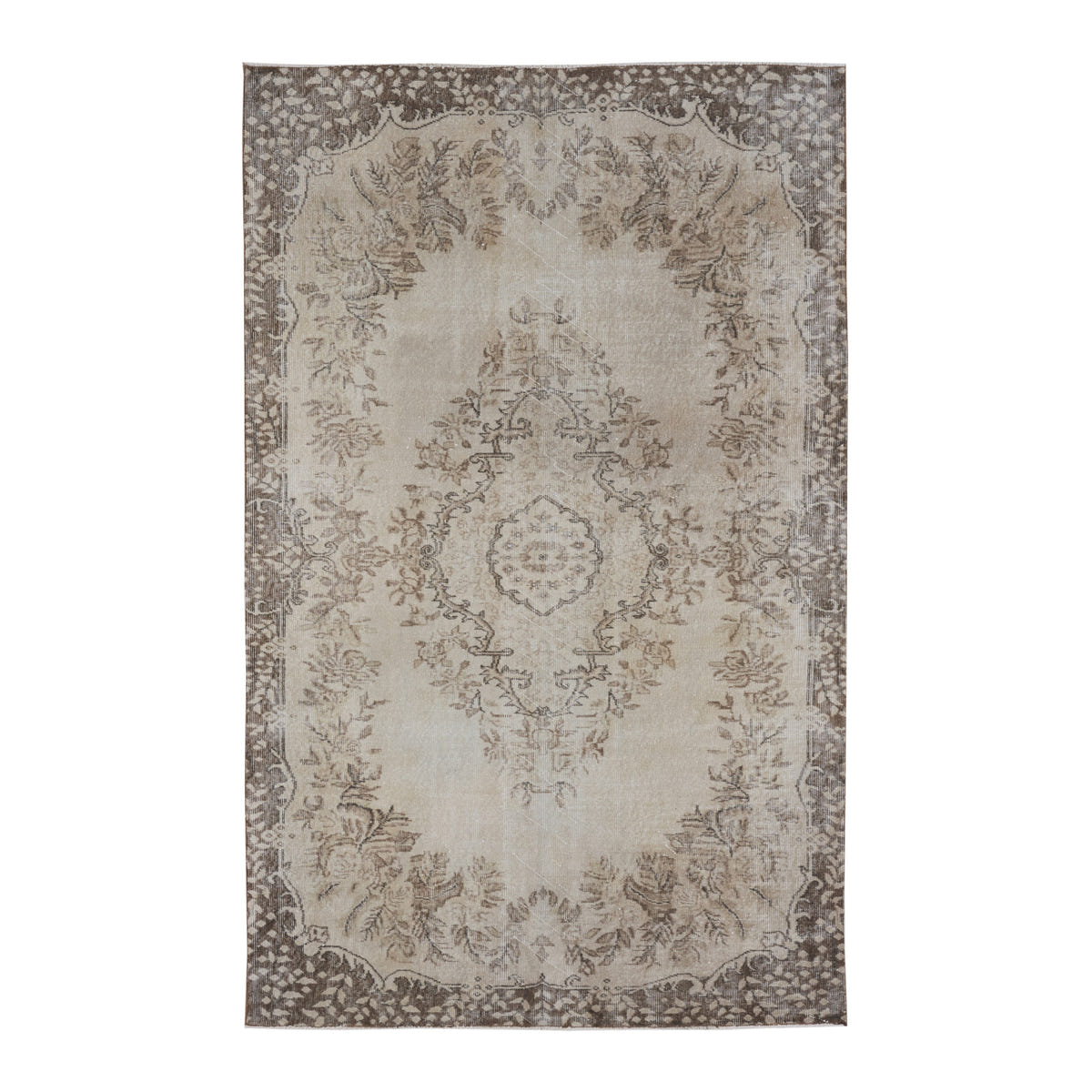 Turkish Isparta area rug in cream and greige, 5'6" x 8'10"