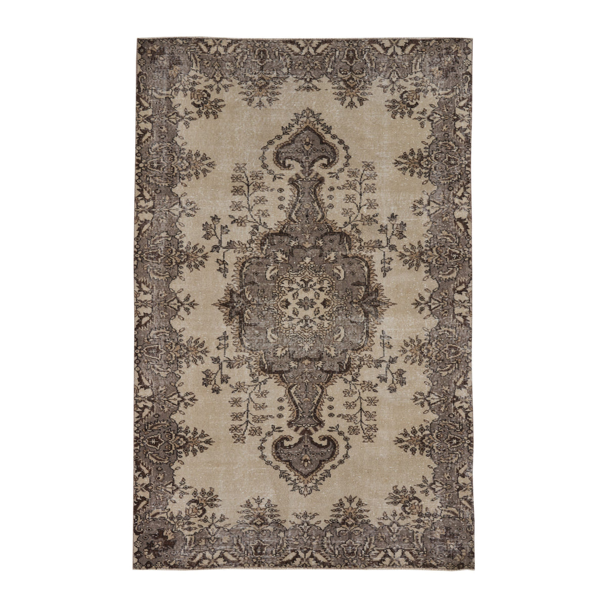 Turkish Isparta area rug in cream and taupe, 5'3" x 8'5"