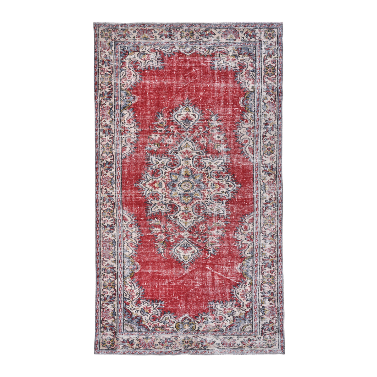 Turkish Manisa area rug in deep red and off-white, 5'11" x 10'4"