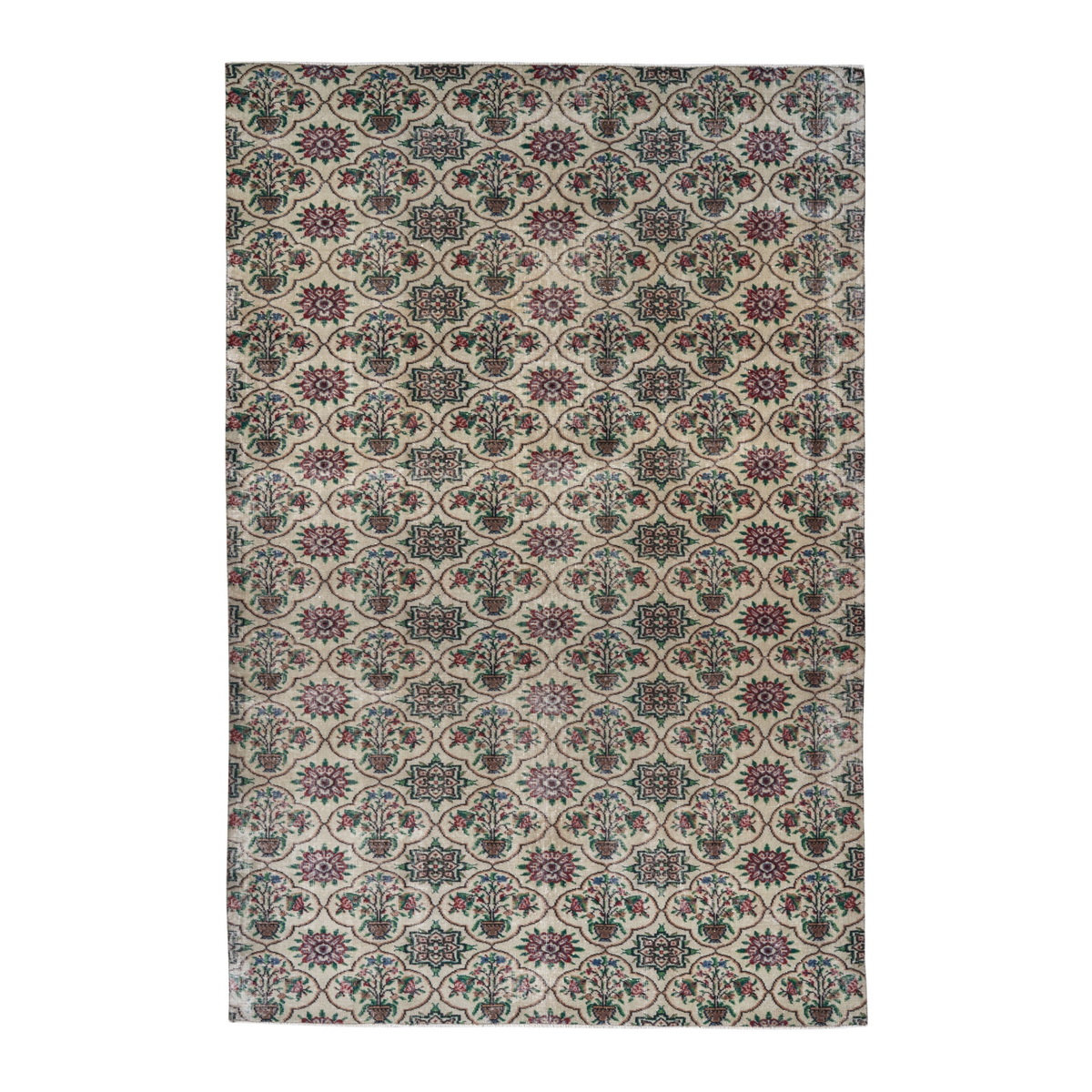 Turkish Manisa area rug in cream and teal, 6'6" x 9'9"