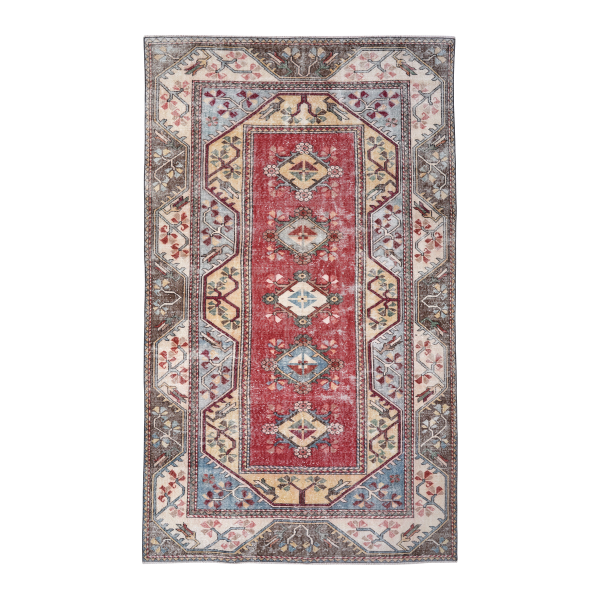 Turkish Isparta oversized rug in deep red and cream, 6'2" x 10'6"