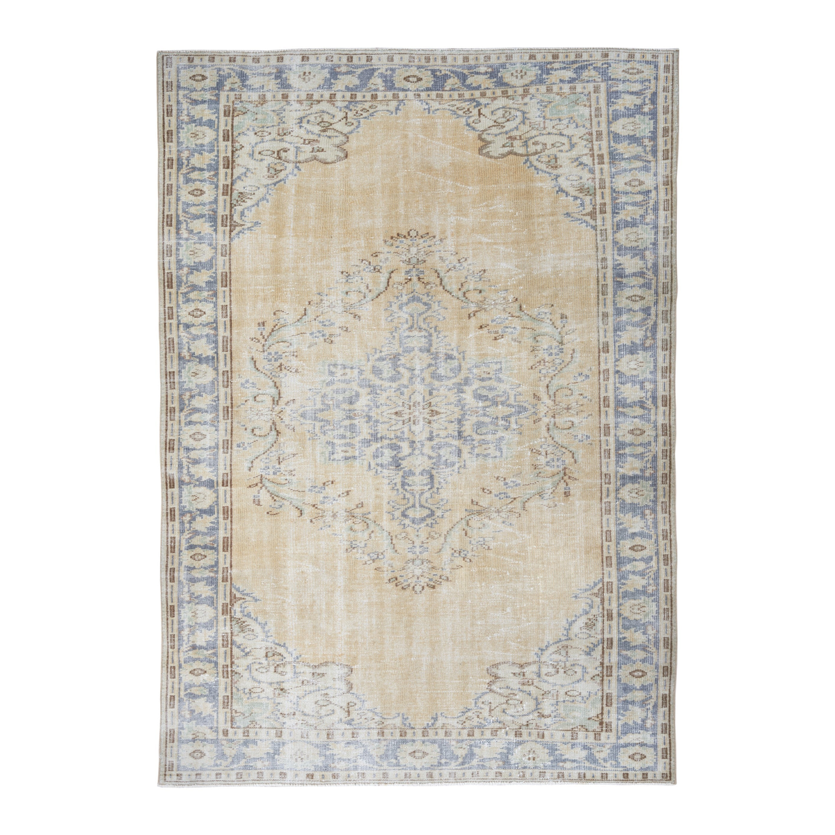 Turkish Manisa area rug in cream and powder blue, 6'1" x 8'7"