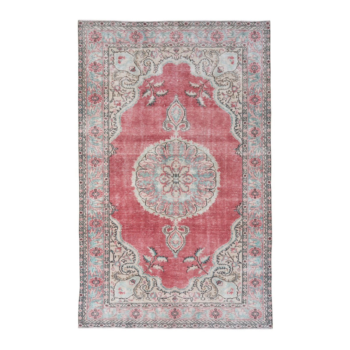 Turkish Manisa area rug in rose and cream, 5'11" x 9'6"