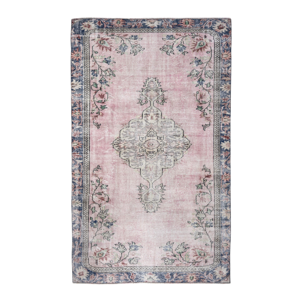 Turkish Manisa area rug in dusty rose and dark blue, 5'5" x 9'1"