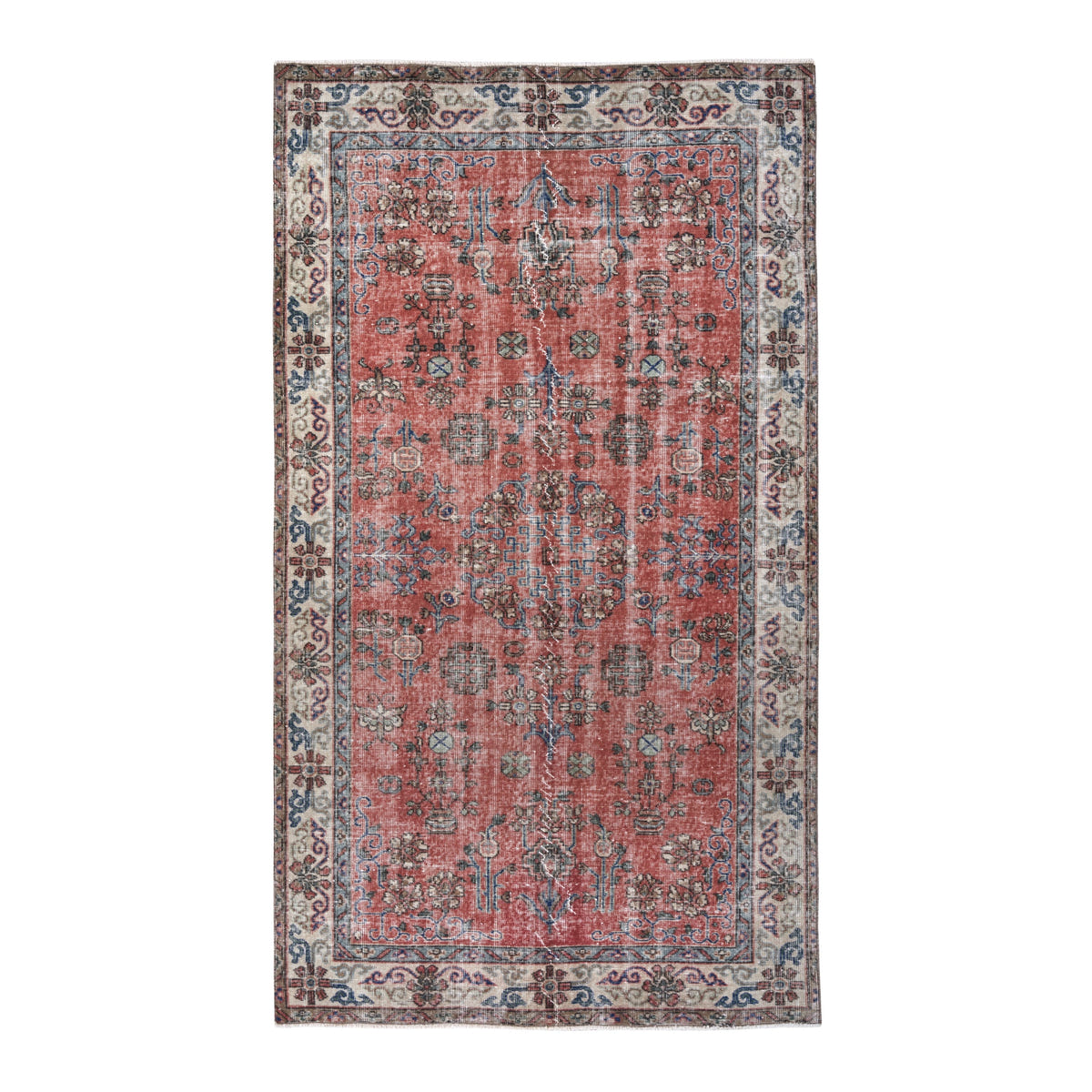 Turkish Isparta area rug in rust and cream, 5'1" x 8'9"