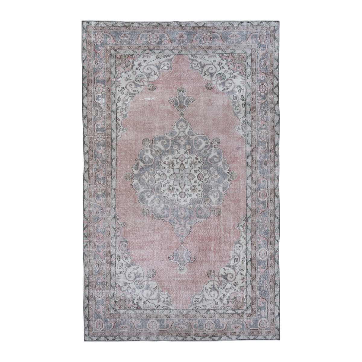 Turkish Isparta area rug in dusty rose and greige, 6'6" x 10'5"