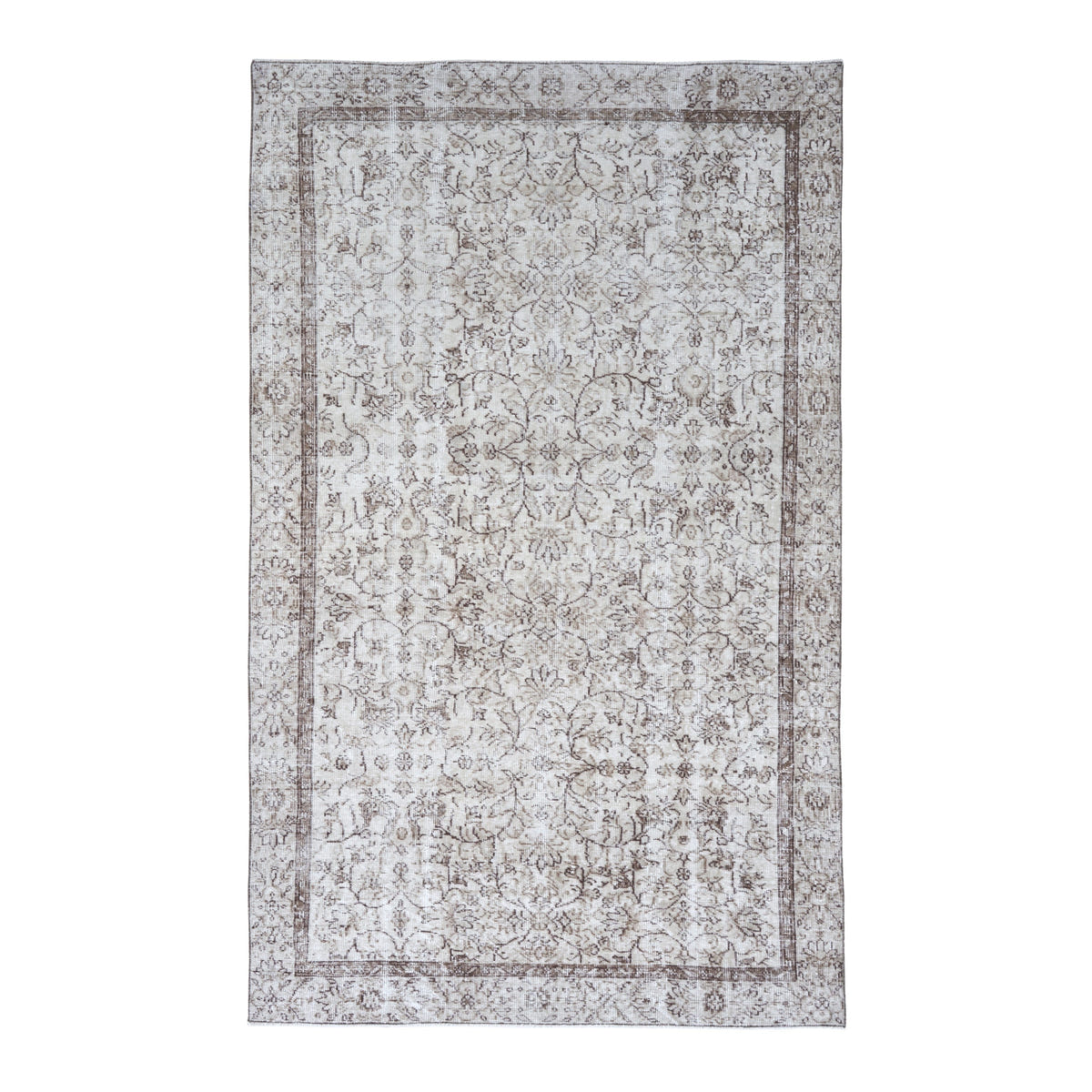 Turkish Isparta area rug in cream and greige, 5'3" x 8'9"