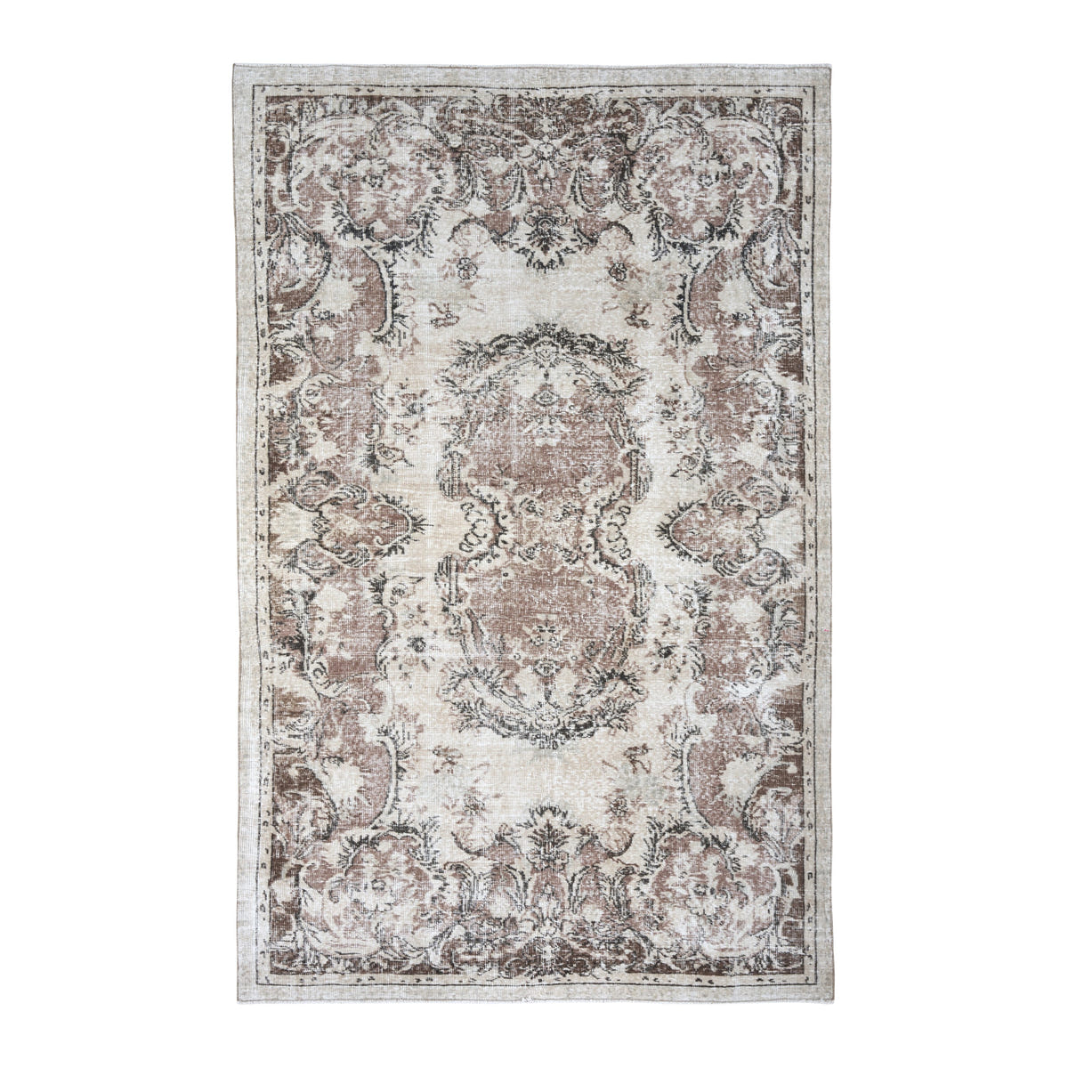 Turkish Isparta area rug in cream and faded red, 5'5" x 8'4"