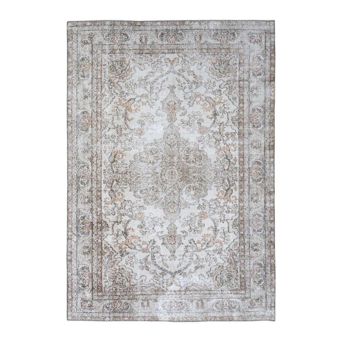 Turkish Isparta area rug in cream and greige, 6' x 8'10"