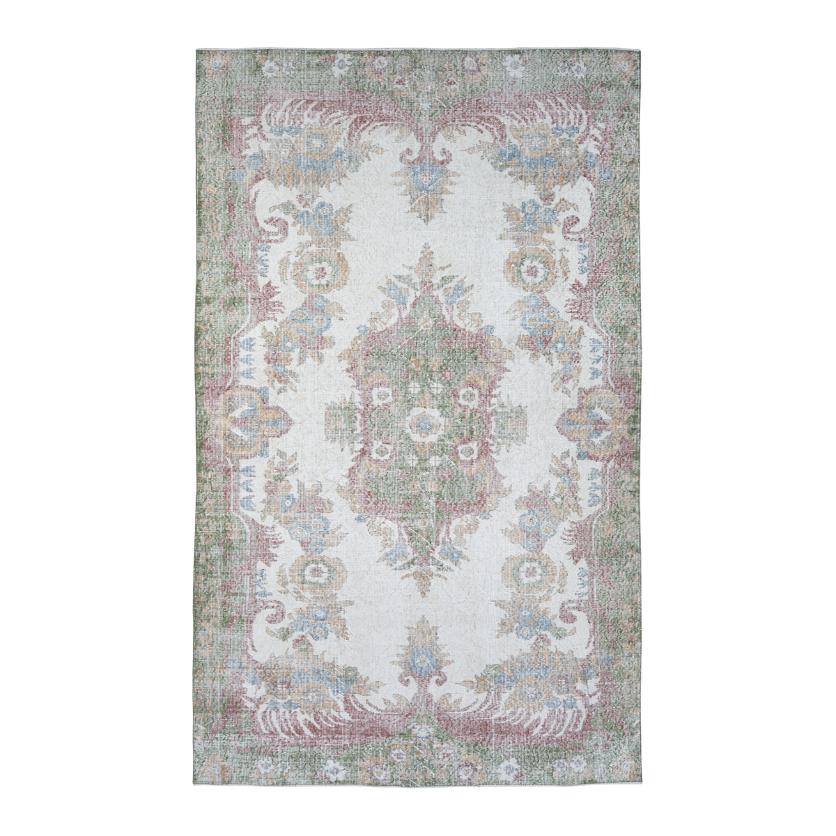 Turkish Isparta area rug in cream and rose, 5'10" x 9'7"