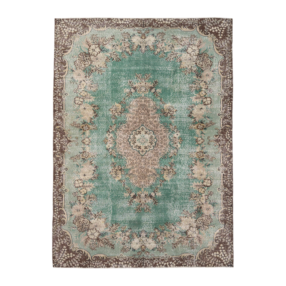 Turkish Isparta area rug in celadon and greige, 6'10" x 9'6"