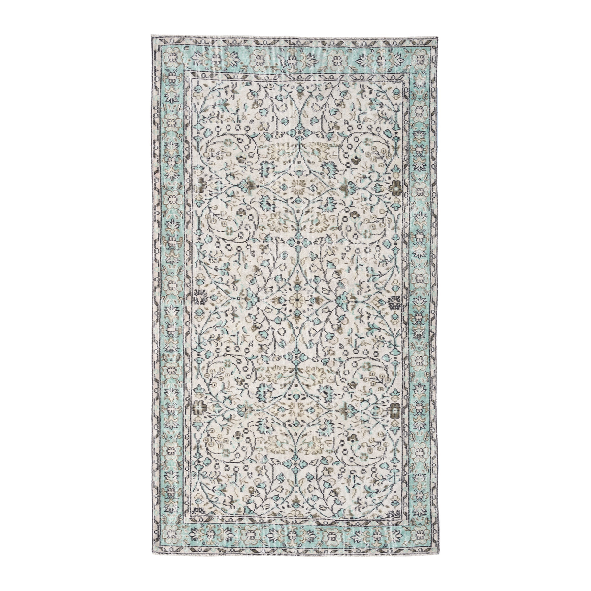Turkish Manisa area rug in cream and celadon, 3'8" x 6'10"