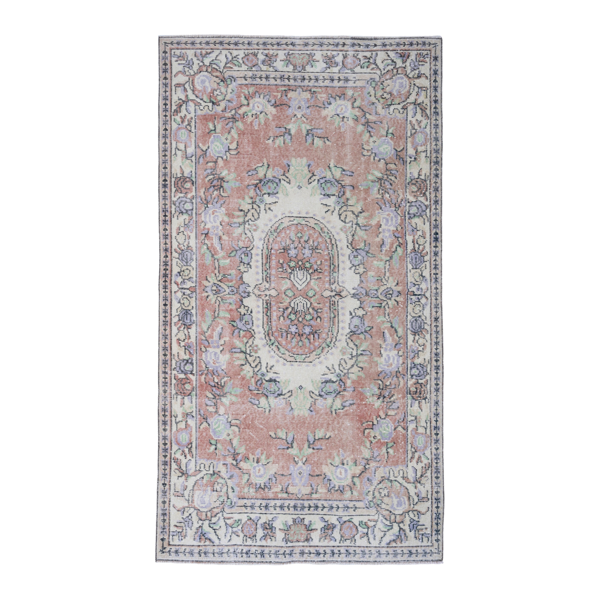 Turkish Isparta area rug in dusty rose and greige, 3'11" x 6'10"