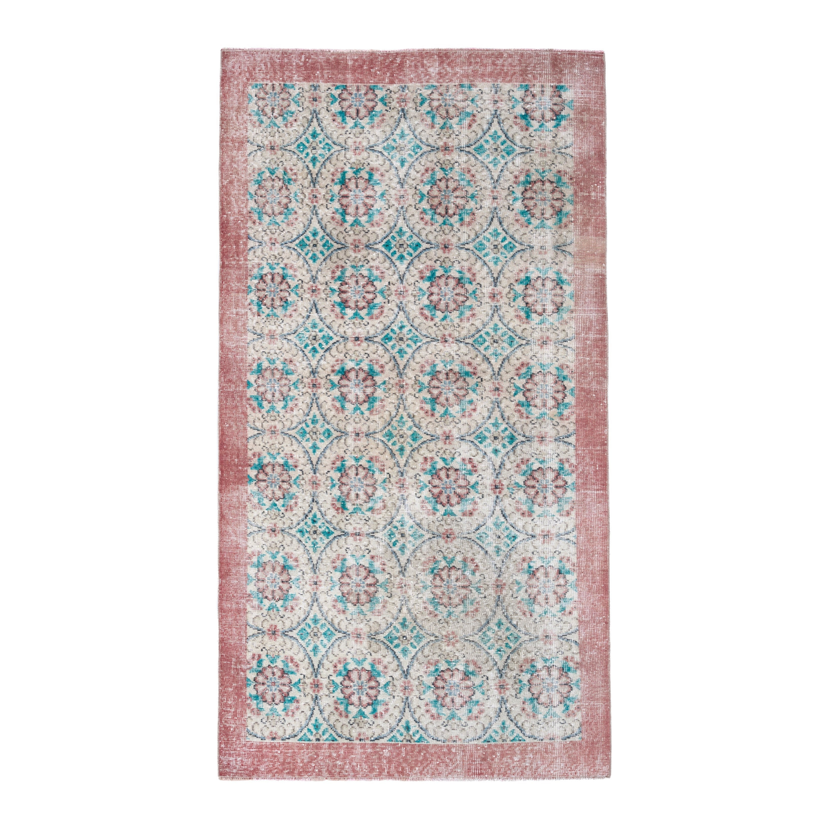Turkish Isparta area rug in cream and dusty rose, 3'8" x 6'9"